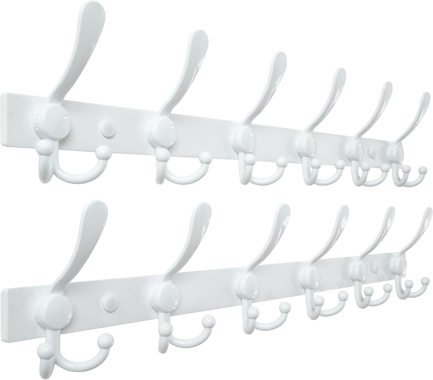Dseap Coat Rack Wall Mount 2.0 Pro: 24” Long, 3X Tougher, Heavy Duty Stainless Steel Wall Coat Hanger with 6 Tri Hooks for Clothes Jackets Hats Entryway Closet, White, Pack of 2