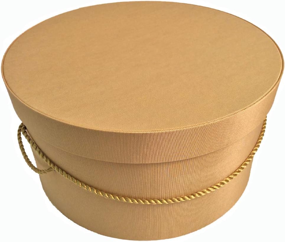Sarah's Hat Boxes Classic Gold Hat Box – 16.75" x 8.5" (Dia. x Ht.) Handmade in USA – Odorless Non-Toxic Adhesive, Cording Handle – Premium Storage for Hats & Accessories