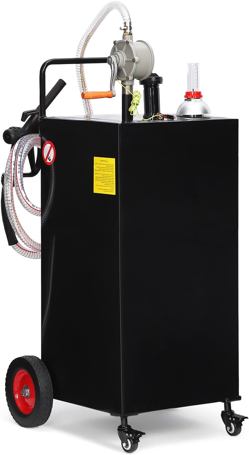 35 Gallon Gas & Diesel Fuel Caddy with Transfer Pump – Mobile Fuel Storage Tank with 4-Wheel Cart for Boats, Lawn Mowers, Snowblowers, Motorcycles & Construction Equipment - Black