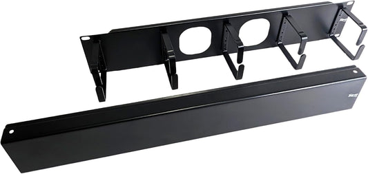ICC 2U Ring Cable Manager Panel with Cover, Metal, 3" D-Rings, Horizontal Cable Management, Rackmount for 19” Network Racks, Black, Single Pack