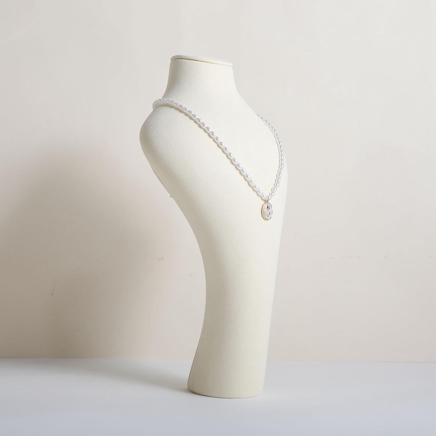 GemeShou Beige necklace hanger jewelry organizer, Velvet jewelry display stand necklace holder, jewelry mannequin bust for boutique store【Beige-Medium height 11.8 inch】