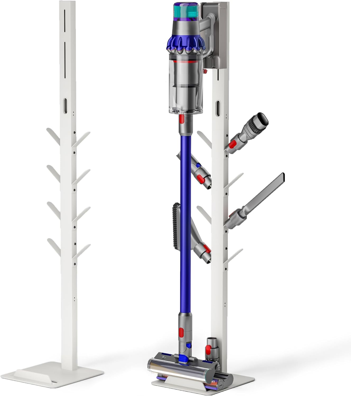 Vacuum Stand for Dyson Gen5 V15 V12 V11 V10 V8 V7 V6, Tineco S11 A10 A11, Eureka NEC180 280TL, Cordless Vacuum Cleaner Holder with 8 Storage Hooks, Accessories & Attachments Organizer, White