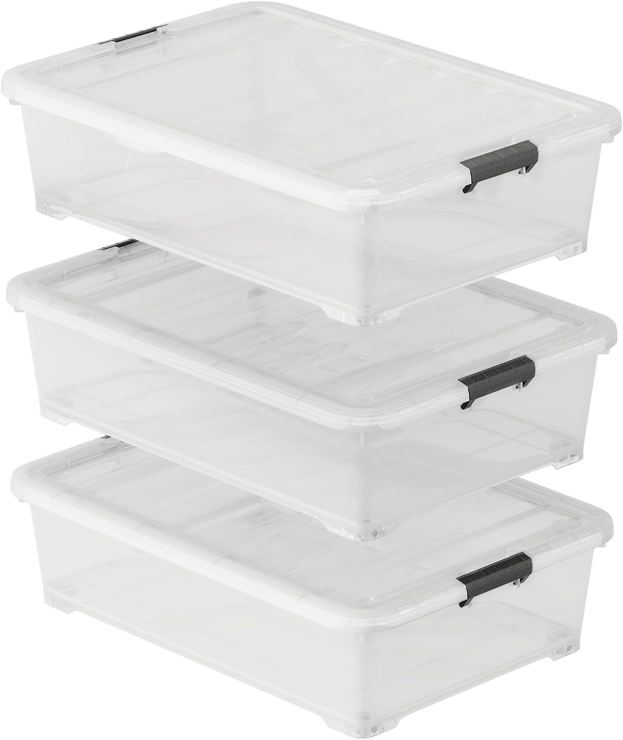 Morcte 50 Quart Clear Plastic Under Bed Storage Box, 3-Pack Under Bed Storage Containers on Wheels