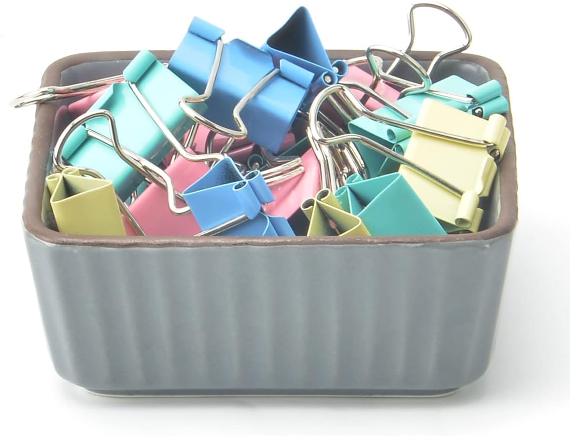 Ceramic Paper Clip Holder 2 PCS Set, Square Paper Clip Dispenser Organizer for Desk, Cute Office Binder Clip Holder Bobby Pin and Hair Clip Holder, Paper Clamp Holders Gift for Office, Dark Gray