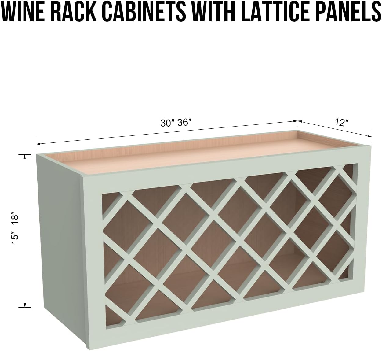Solid Wood RTA Wine Bottle Rack Wall Cabinet with Lattice Panels - Wine Storage for Bar, Pantry, Cellar - Mocha (Jade Green, 30'W 12'D 15'H)
