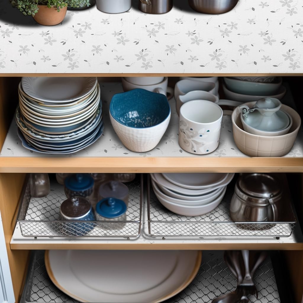 12" W x 120" L Floral Drawer and Shelf Liner for Cabinets, Non-Adhesive Strong Grip Non-Slip Flower Shelf Cabinet Kitchen Shelf Liners for Kitchen Cabinets