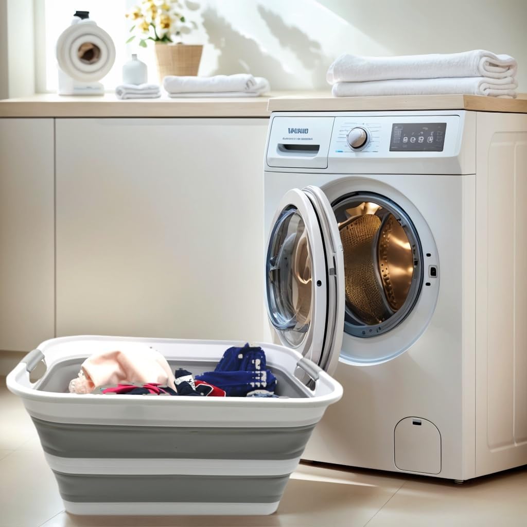 SAMMART 42L Collapsible Plastic Laundry Basket - Foldable Pop Up Storage Container/Organizer - Portable Washing Tub - Space Saving Hamper/Basket (Grey, 1)