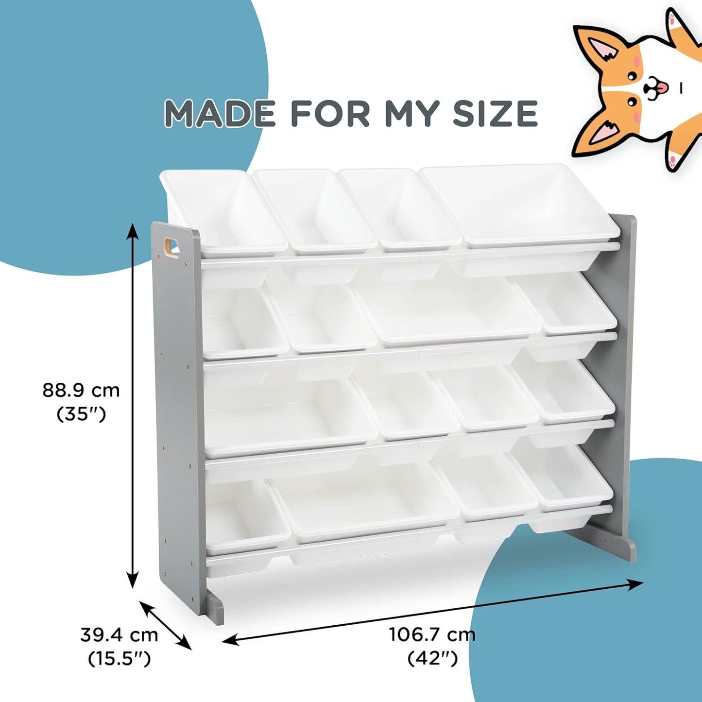 Humble Crew Supersized Toy Storage Organizer with 16 Removable Bins, Grey/White – Large Toy Storage for Toddlers Ideal for Kids' Rooms, Playrooms, and Nurseries - Modern Toy Bins for Kids
