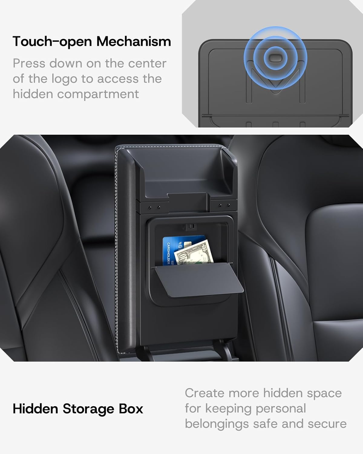 Center Console Organizer Tray for Tesla Model 3 Highland Accessories [Double Layer Space, Durable PC Material, Easy to Clean] Hidden Storage Case for Tesla Model 3 2024 2025 2026