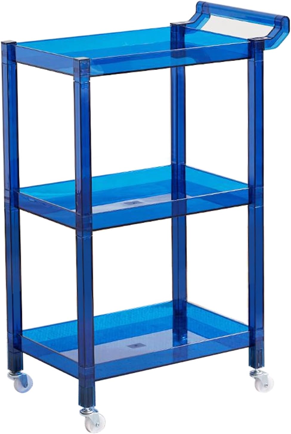 Acrylic Utility Rolling Cart, 3-Tier Clear Acrylic Storage Cart with Pulling Handle & 4 Wheels for Kitchen Living Room Dining Bathroom Laundry, Multifunction Serving Trolley for Small Spaces (Blue)