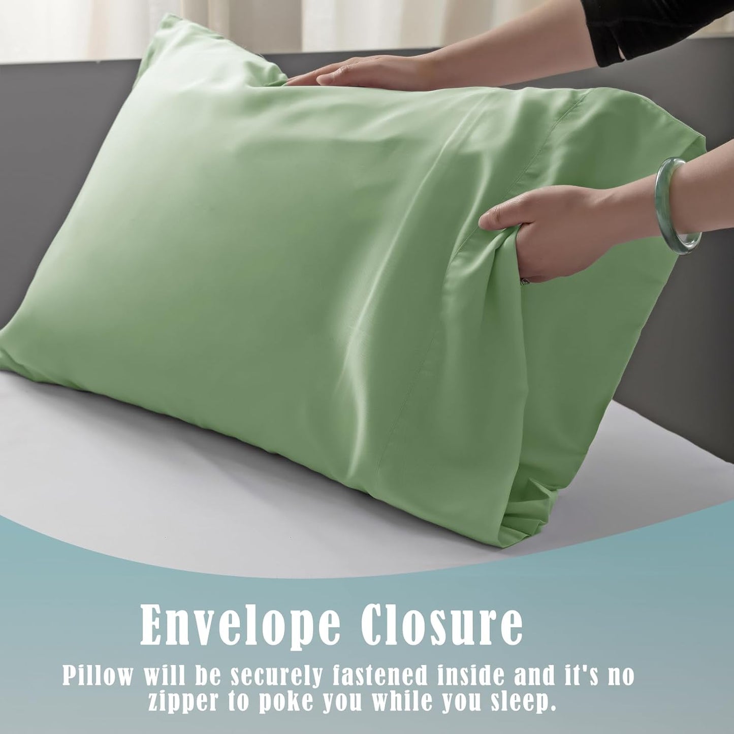 TELUS Pillow Cases Queen Size 2 Pack, Bamboo Rayon & Lyocell Pillowcase with Envelope Closure, Cooling Breathable Pillow Cover for Hot Sleeper & Night Sweats, 20x30 inch, Sage Green