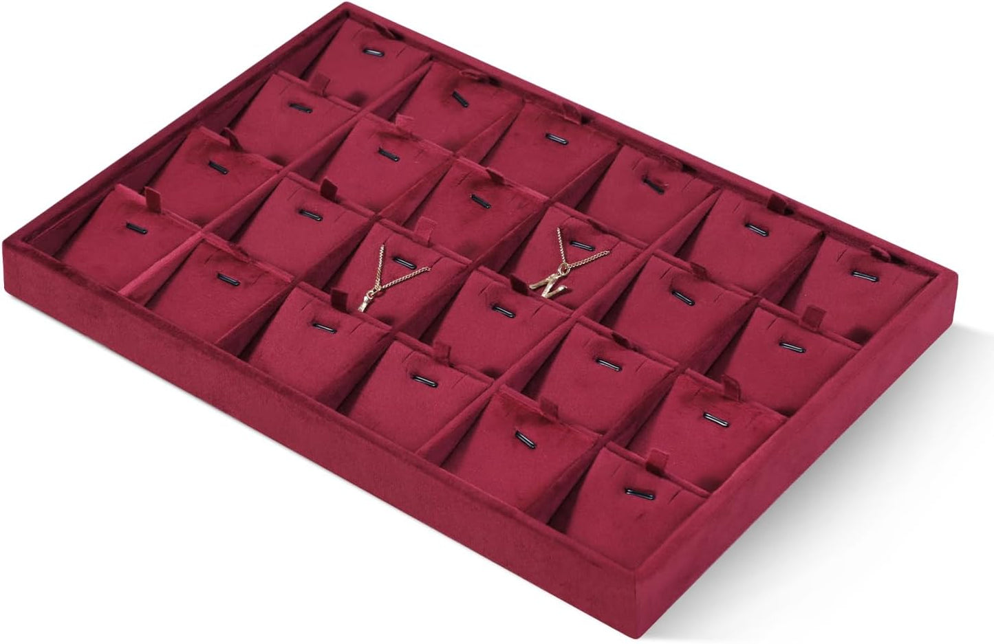 Velvet Necklace Display Tray, Stackable 24 Grid Insert Pendant Necklaces Storage Holder Plate, Jewelry Retail Countertop Organizer (Red)