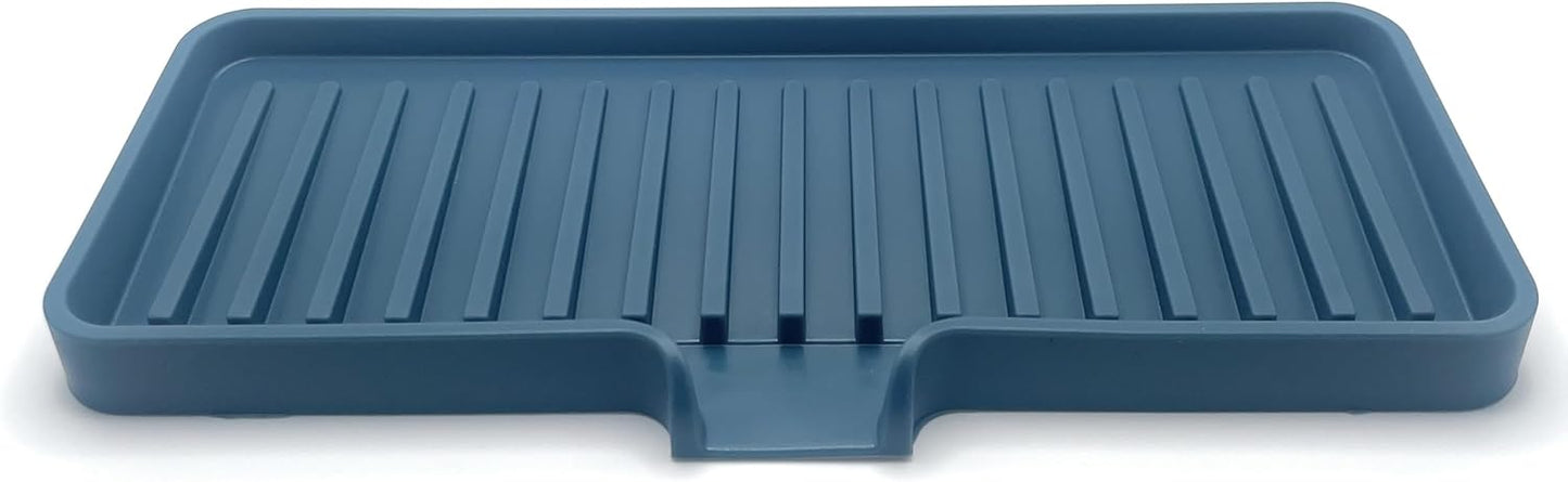 Happitasa Silicone Soap Dish Tray and Sponge Holder with Drain Chute | Bathroom and Kitchen Sink Organizer Caddy (Smoky Blue, 9"x3.5", 5.6 Ounces)