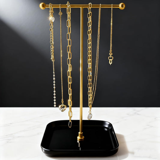 VROOMIUM Necklace Holder- Ceramic Base 1ft Height Jewelry Organizer Stand, Aesthetic Jewelry Hanger Display for Necklaces, Bracelets, Rings, Exhibidor de Collares-Mysterious Black