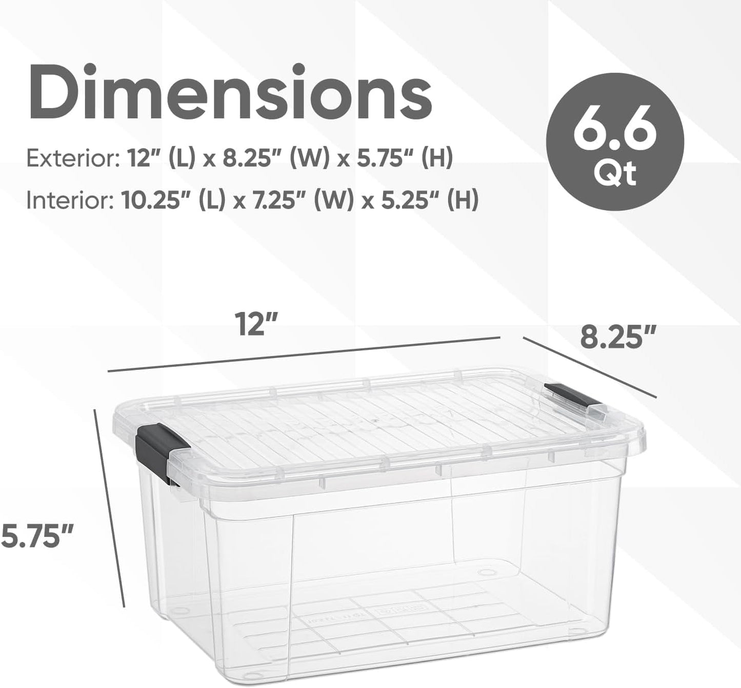 Superio Storage Bins with Lids- 6 Pack, 6.6 Qt Clear Boxes for Organizing, Stackable Plastic Containers- BPA Free, Non-Toxic, Odor Free, Organizer for Home, Office, Dorm