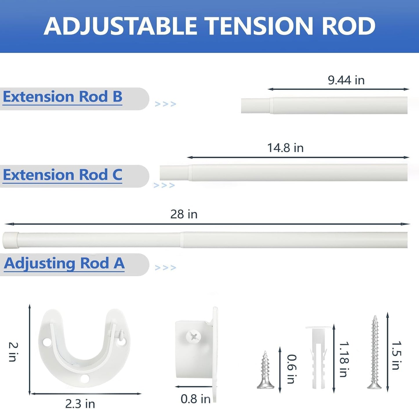 Closet Rod, 17 to 82 Inch Closet Rods for Hanging Clothes, Heavy Duty Adjustable Closet Hanging Rod Bar White Closet Poles for Wardrobes, Closet, Bathroom, Windows,1.3 Inch Diameter