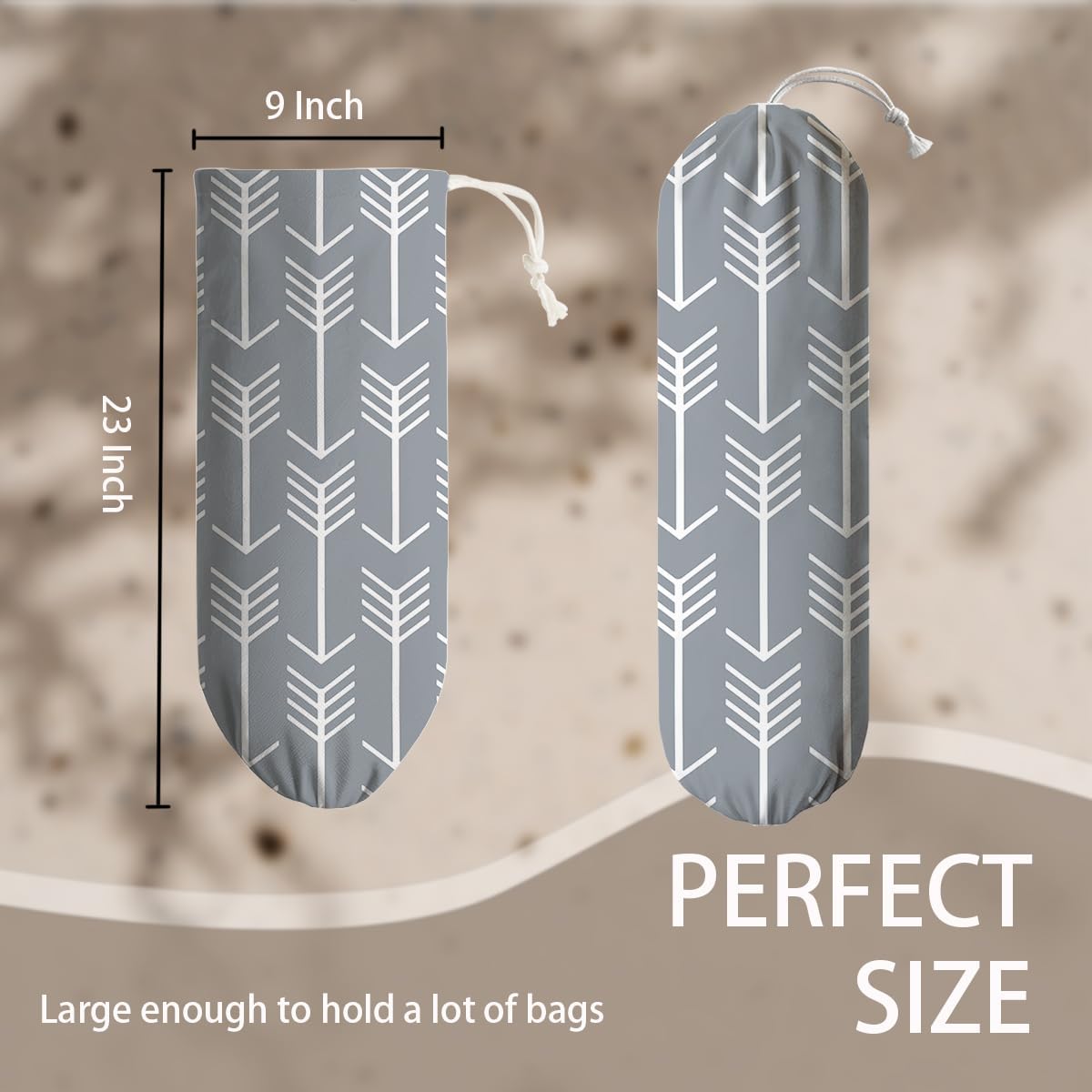 Arrows Plastic Bag Holder, Wall Mount Large Grocery Bags Holder, Washable Shopping Bags Carrierfor Home Kitchen Pantry, Housewarming Gift for Women Friends Family, Kitchen Pattern Garbage Bag 70