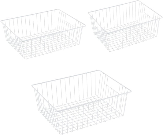 3 Pack Upright Freezer Organizer Bins - Standup Organizers for 16 Cu.Ft Freezer, Improve Air Circulation, Wire Storage Baskets, White