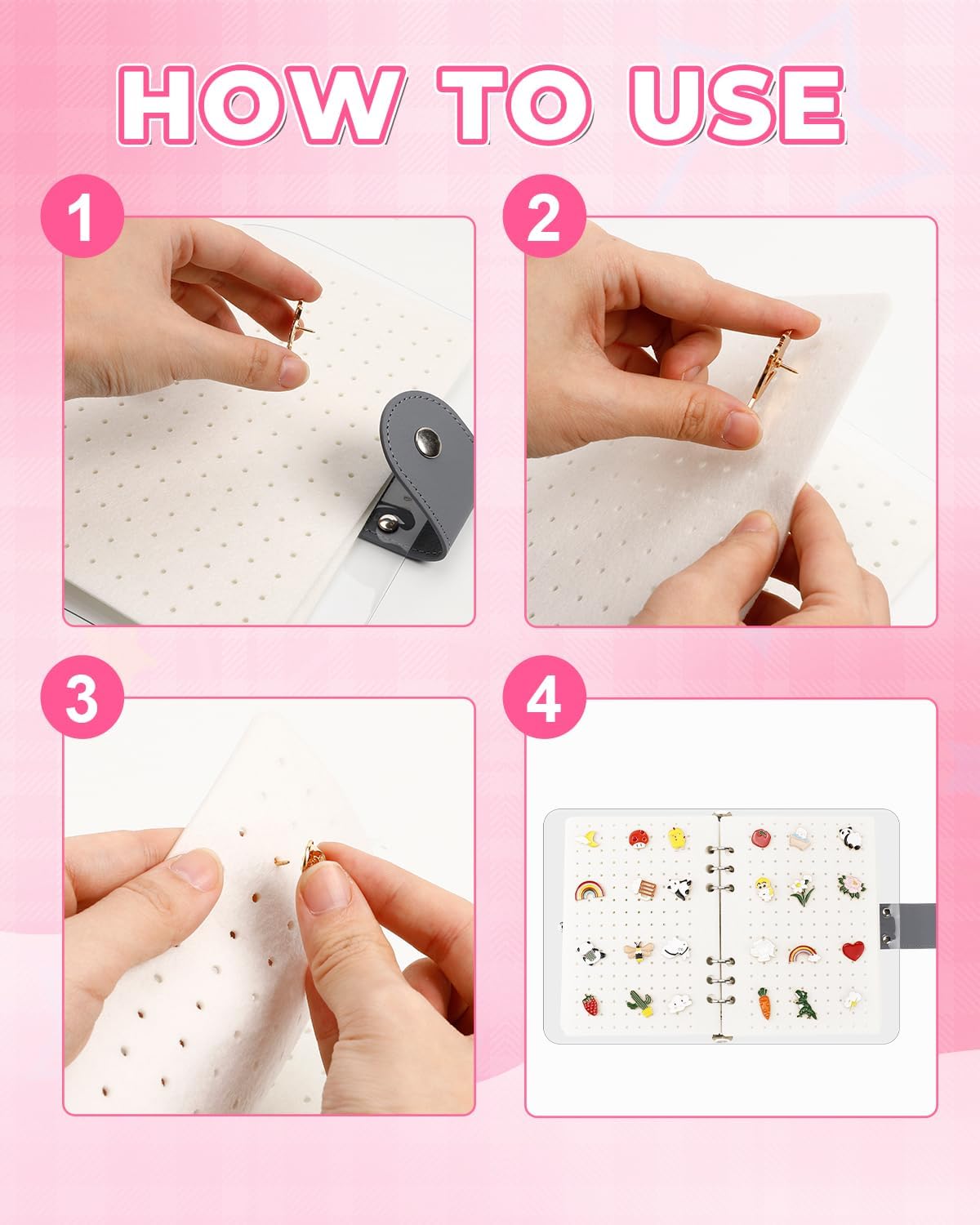 UCEC White Enamel Pin Display Book & 50 PCS Pin Backs, A5 Binder Album for Pins and Brooch, 8-Page Button Pinfolio Trading Organizer with Clear PVC Cover, Portable Enamel Pin Collection Storage Book