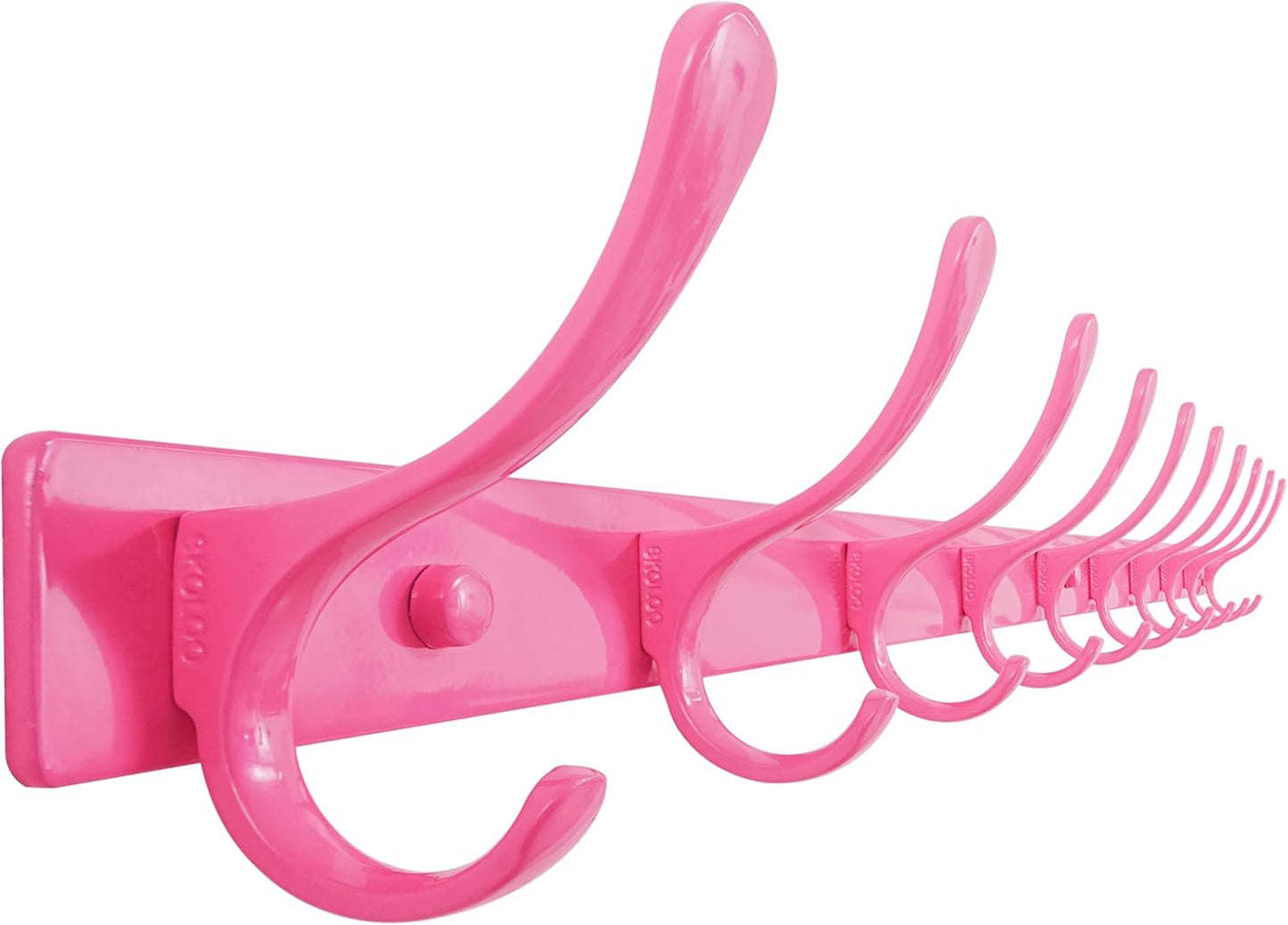 SKOLOO Coat Rack Wall Mounted - 10 Hooks, Heavy Duty, Stainless Steel, Metal Wall Hanger, Sturdy Coat Hooks for Hanging Coats, Jackets, Clothes, Hats - Pink