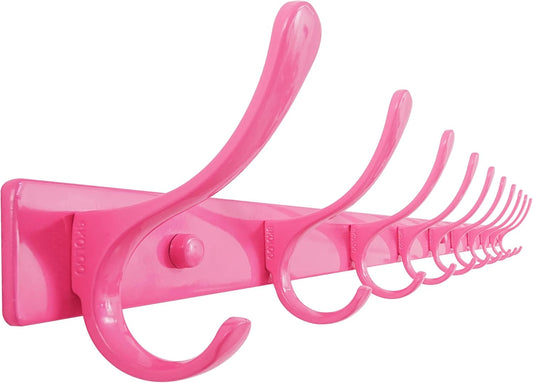 SKOLOO Coat Rack Wall Mounted - 10 Hooks, Heavy Duty, Stainless Steel, Metal Wall Hanger, Sturdy Coat Hooks for Hanging Coats, Jackets, Clothes, Hats - Pink