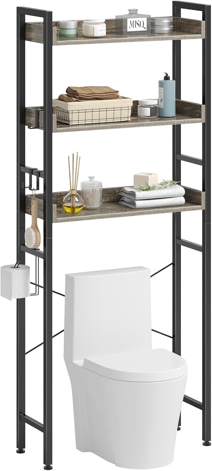 Rolanstar Over The Toilet Storage Rack, 3-Tier Bathroom Space Saver with Adjustable Shelves, Bathroom Organizer for Bathroom, Washroom, Gray