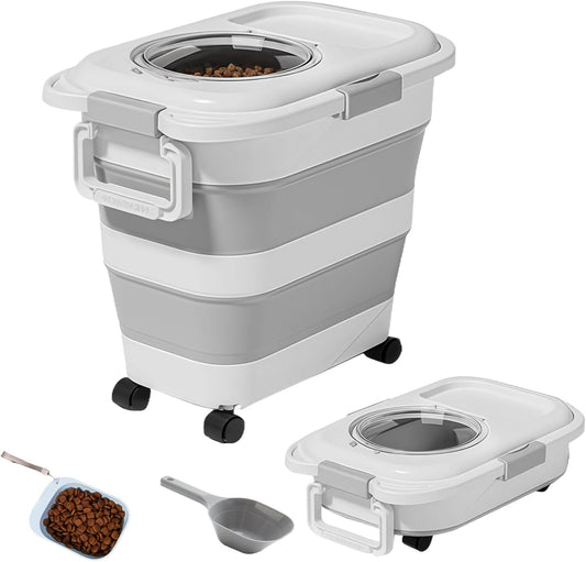 25–28 Lbs Airtight Collapsible Dog Food Storage Container with Wheels & Scoop – Foldable Pet Food Storage Container for Dog & Cat Food, Animal Food Storage, Dog Good Storage Container