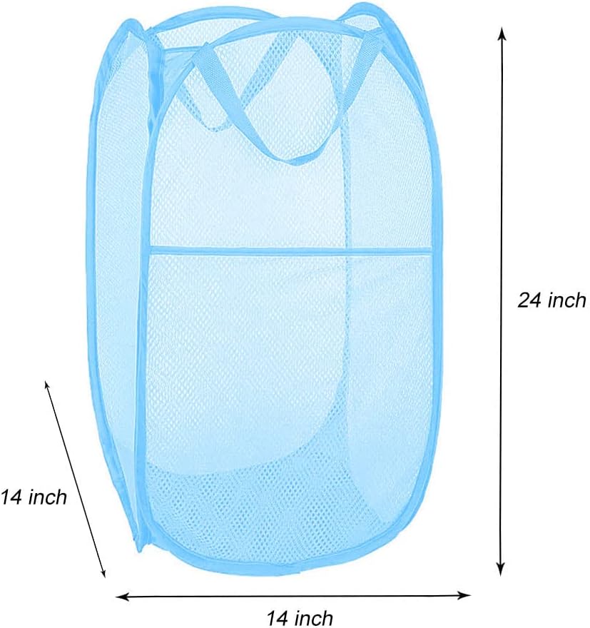 Larpur Pack of 2 Pop up Laundry Hampers, Collapsible Laundry Baskets, Portable Mesh Clothes Hampers for Kids Room, College Dorm, Bathroom, Foldable Hamper with Carry Handles, Sky Blue