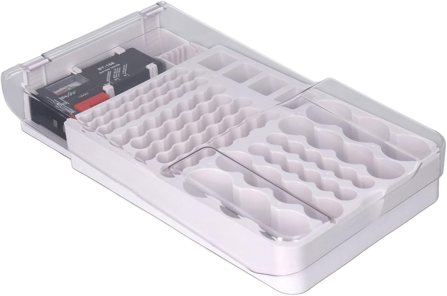 Battery Organizer Storage Box, with Capacity Test Instrument Soft Padding Battery Storage Case Holder