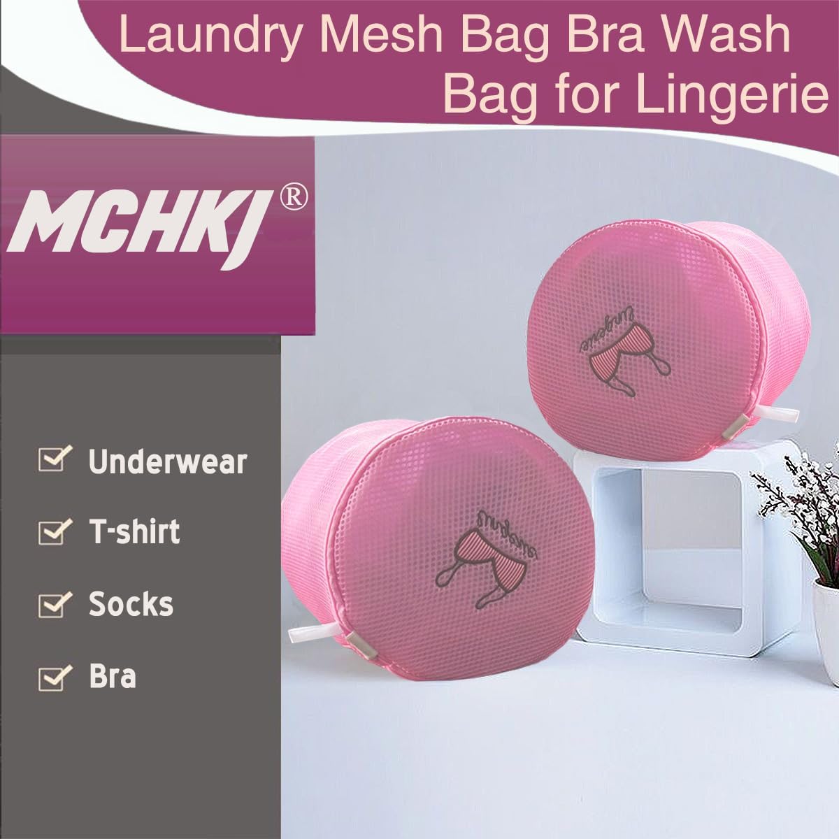 Large Bra Laundry Bags for Washing Machine, Fits All Cups Anti Deformation Bra Washing Bag, Lingerie Bags for Washing Delicates (2 Pack Pink)