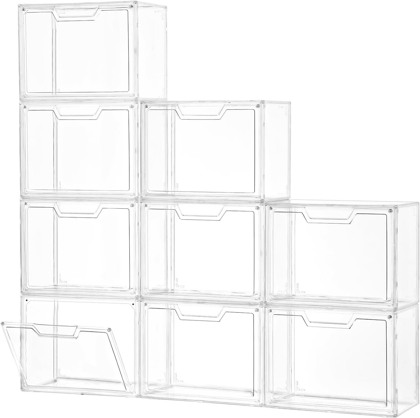 Stackable Storage Bins, Clear Acrylic Display Case, 9-Pack Acrylic Boxes with Lids, Clear Storage Containers Storage for Handbags, Collectibles & Figures
