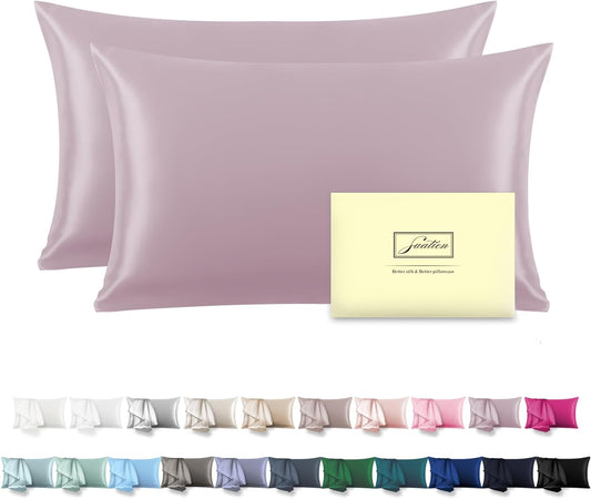 Silk Pillow Cases 2 Pack Soft Breathable and Sliky Queen Size Pillow Cases Set of 2,Natural Mulberry Satin Silk Pillowcase with Hidden Zipper for Hair and Skin (Lavender,20"X 30",2pcs)