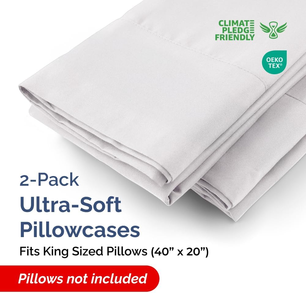 King Pillow Cases - 2 Pack - Super Soft Pillowcase Covers - Envelope Enclosure - Hotel Quality Pillow Protectors - Wrinkle Free, Shrink & Stain Resistant - Machine Washable - 20" x 40" (French Grey)