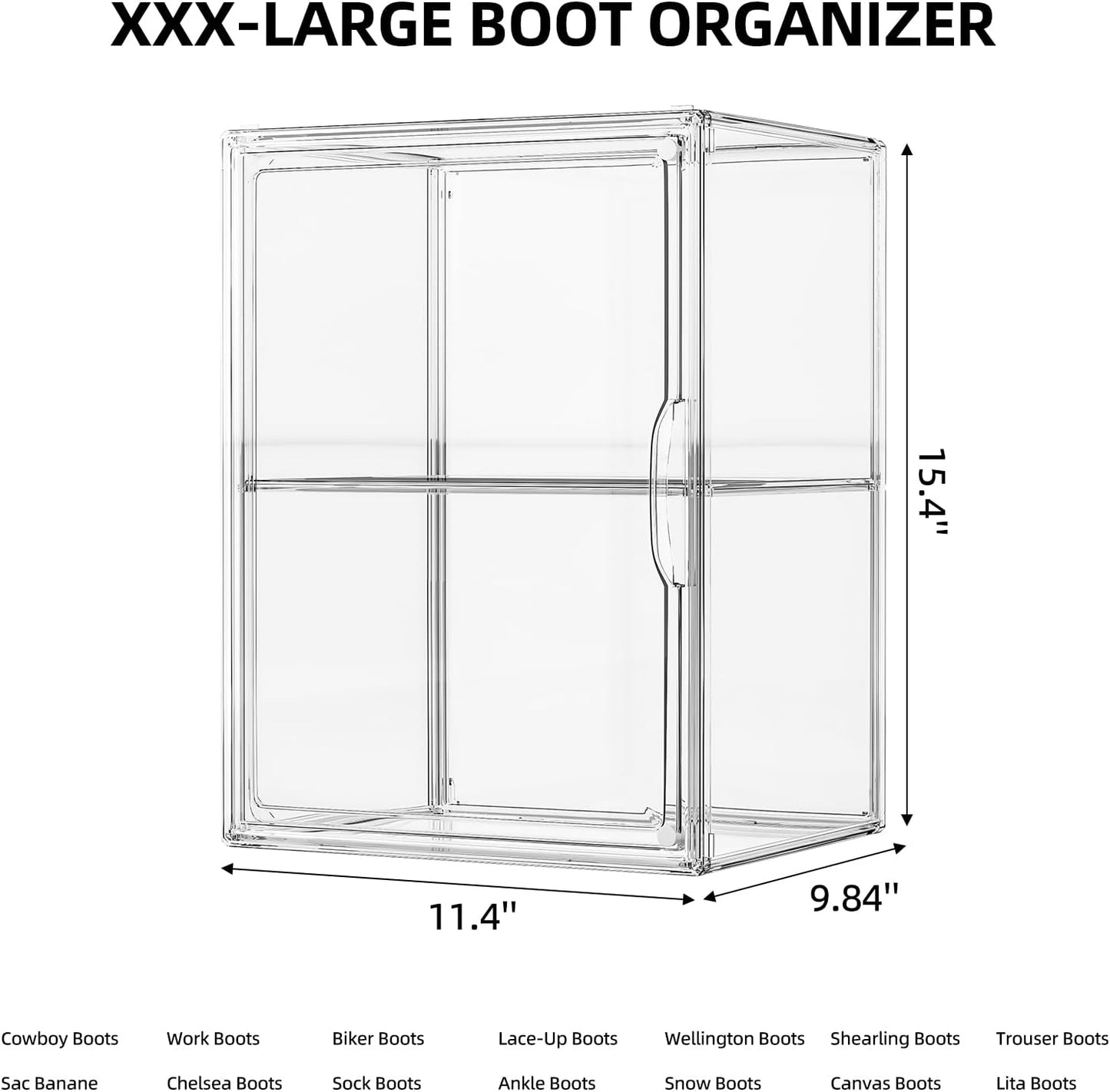 Boot Storage Organizer Tall Boots Boxes for Closet Clear Plastic Stackable Shoe Organizer Box, 3 Pack Acrylic Display Case with Divider for Collectibles, Figures