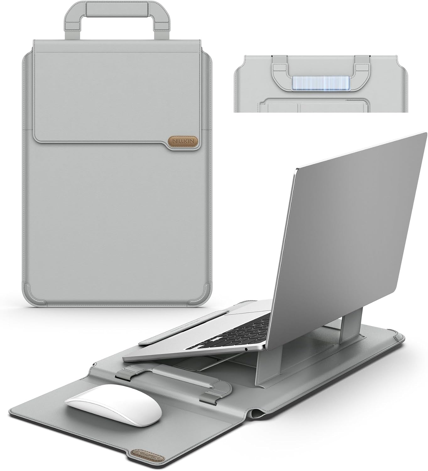 Nillkin 14 inch Laptop Sleeve with Handle (4-in-1), 2 Stand Modes, MacBook Sleeve with Adjustable Stand & Mouse Pad, Slim Laptop Case 14 inch for Samsung/Surface/HP/Chromebook/Dell 12-14'', Gray