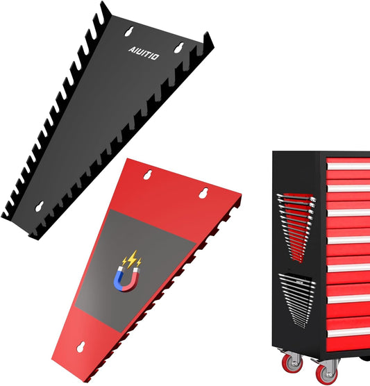 2 Pack Magnetic Wrench Organizer, 32-Slot Magnetic Wrench Organizer Tray for Tool Box & Wall Mounted,Wrench Holder Fit SAE (1/4" - 1-1/16") & Metric (6 mm-24 mm) Wrench Storage