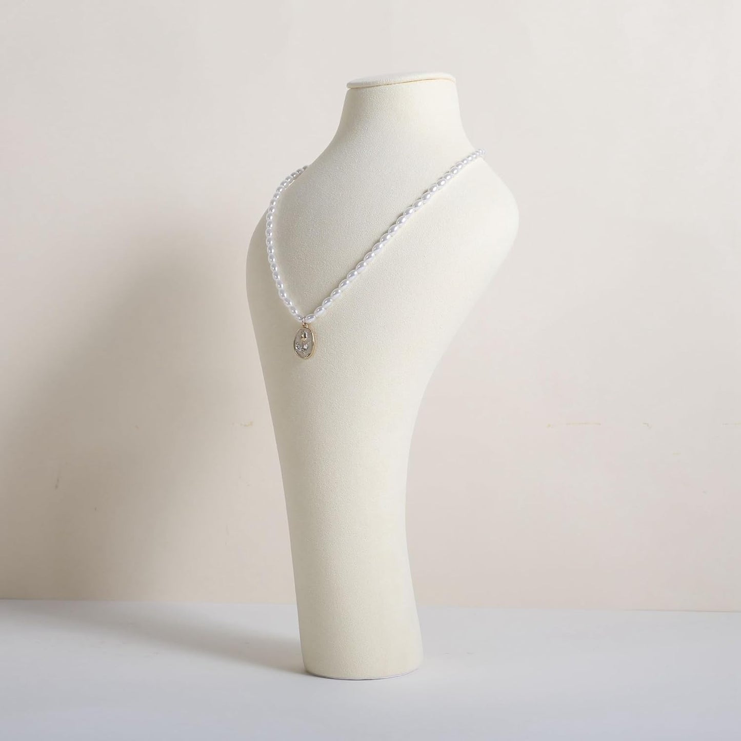 GemeShou Beige necklace hanger jewelry organizer, Velvet jewelry display stand necklace holder, jewelry mannequin bust for boutique store【Beige-Medium height 11.8 inch】
