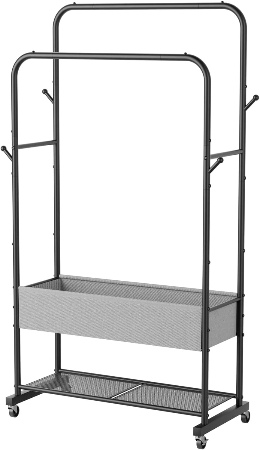 Clothes Garment Coat Rack Drying Clothing Racks Metal Freestanding for Hanging Clothes Portable Closet for Laundry Bedroom Black