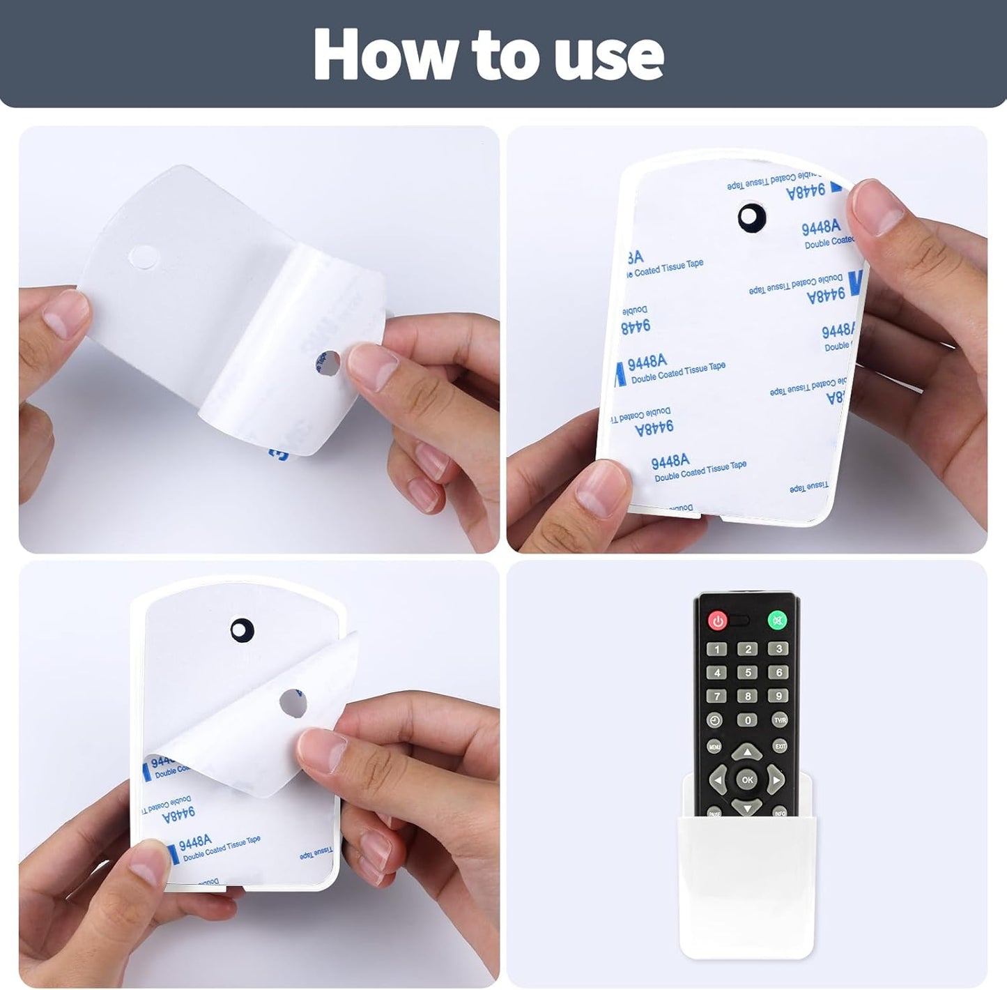 6 PCS Remote Control Holders Wall Mount, Self Adhesive TV Air Conditioner Remote Control Holder, Wall Mount Storage Box Organizer Wall Pen Holder Storage for Home Office School (White)