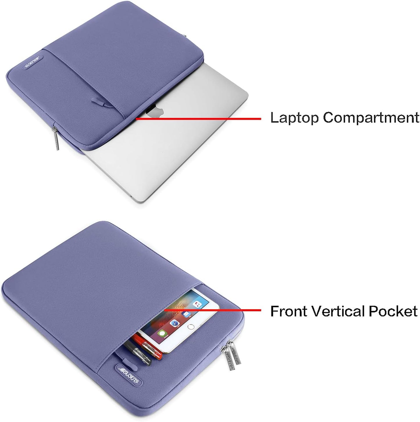MOSISO Laptop Case 16 inch, 15-15.6 inch Laptop Sleeve Compatible with MacBook Pro 16 M4 M3 M2 M1, HP Acer Dell Lenovo ASUS Notebook, Polyester Vertical Computer Sleeve Bag with Pocket, Lavender Gray