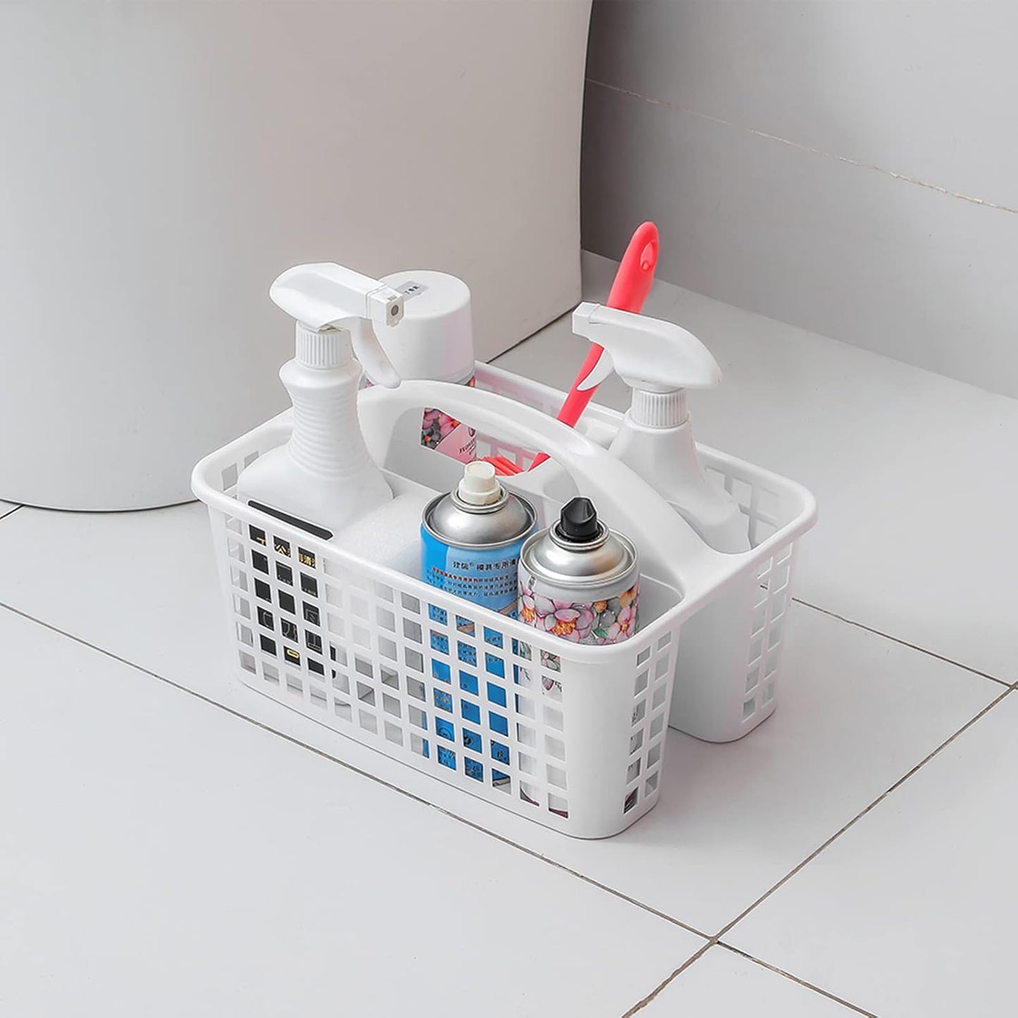 JiatuA Portable Shower Caddy Basket with Compartments Cleaning Supplies Organizer with Handle Plastic Storage Divided Tool Bin for Bathroom, Bedroom, Kitchen, College Dorm, Garden, Under Sink, White