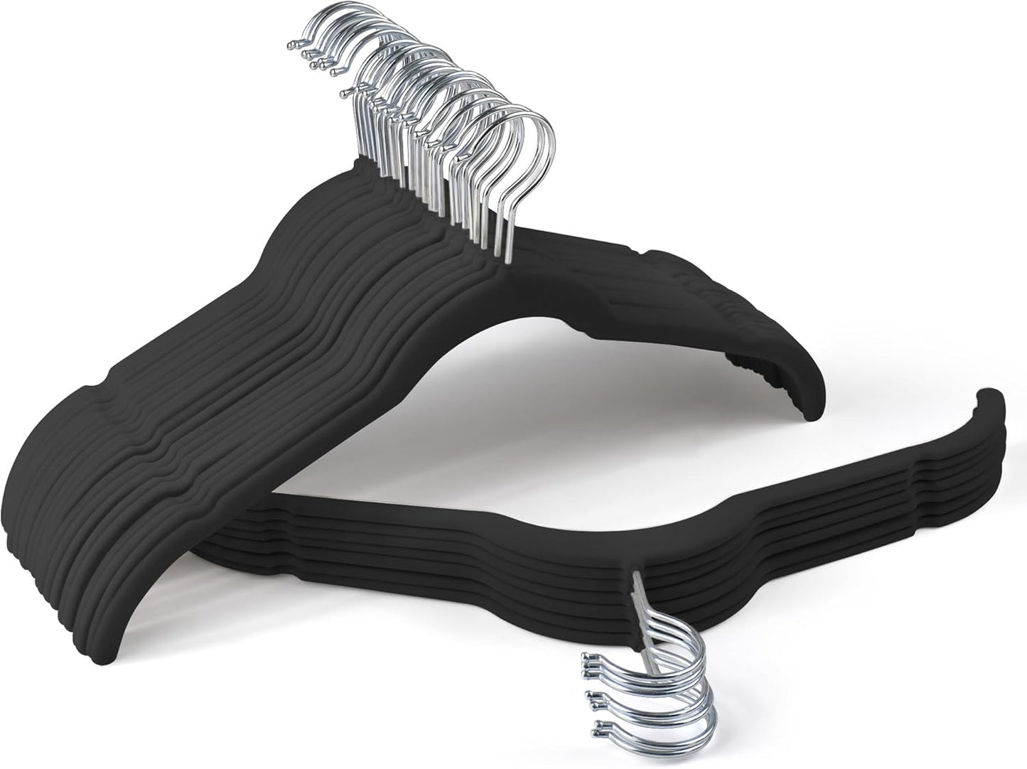 Premium Velvet Hangers 30 Pack - Space-Saving Closet Organizer for Clothes, Non-Slip Flocked Design, Ideal for Shirts and Coats (Black)