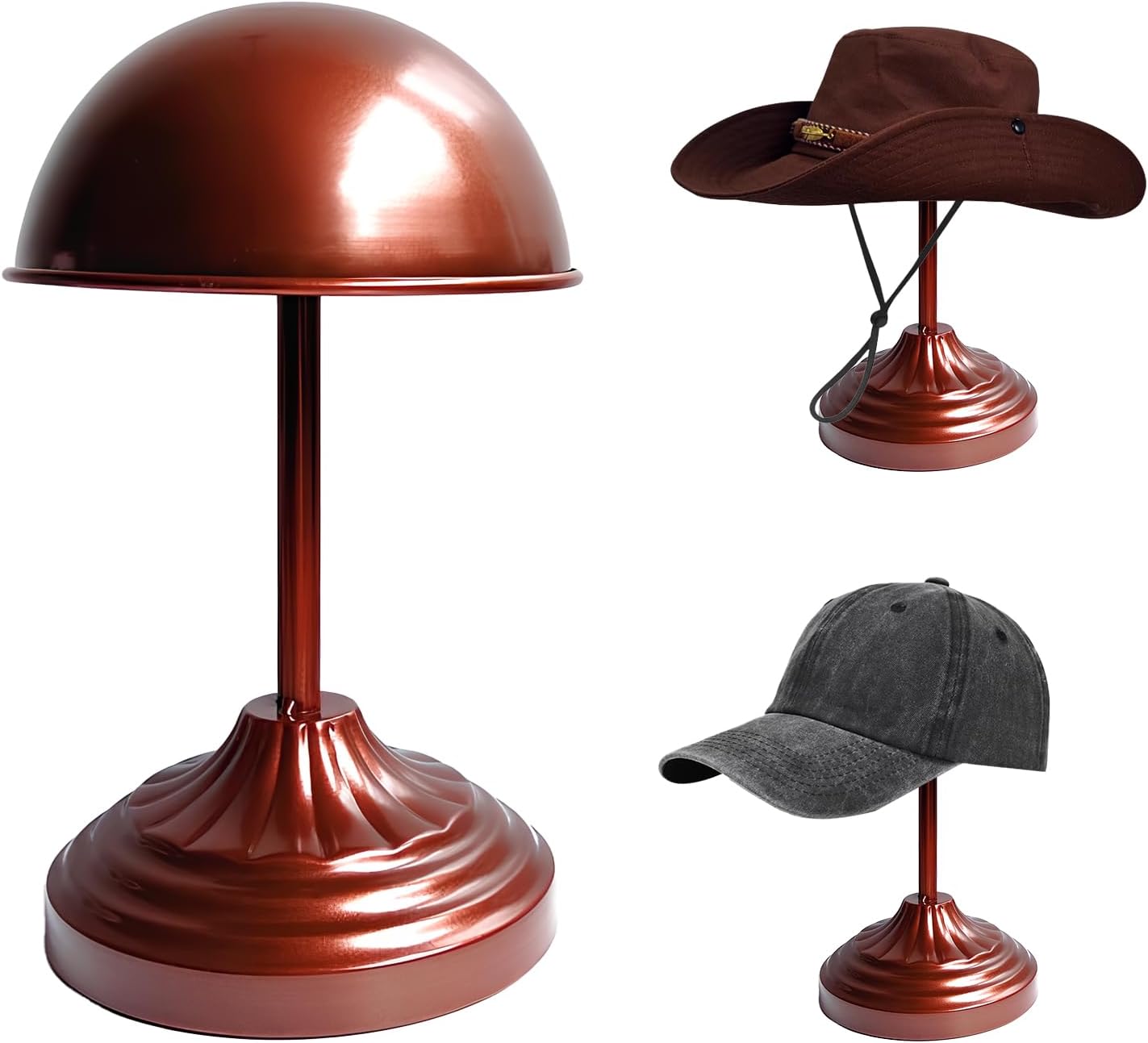 CHADWICK Vintage Dome-Shaped Hat Stand - Freestanding Hat Display Rack for Cowboy Hats, Wigs, and Caps - Antique Bronze Finish