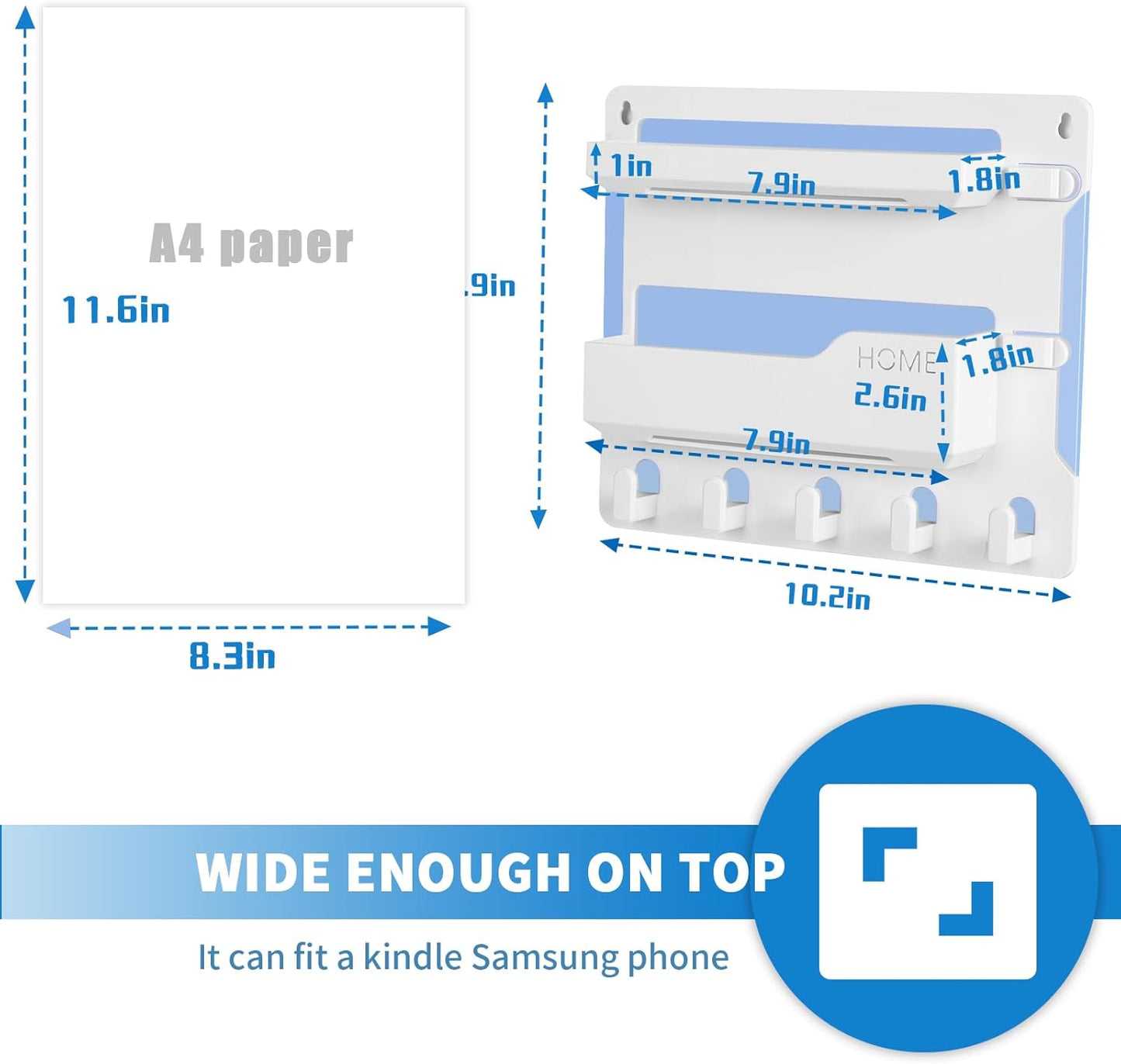 Bedside Wall Mount Shelf, Adhesive Organizer for Remote, Phone, Glasses. Accessories Storage Suitable for College Dorm, Bunk Bed, Bedroom, RV (White)