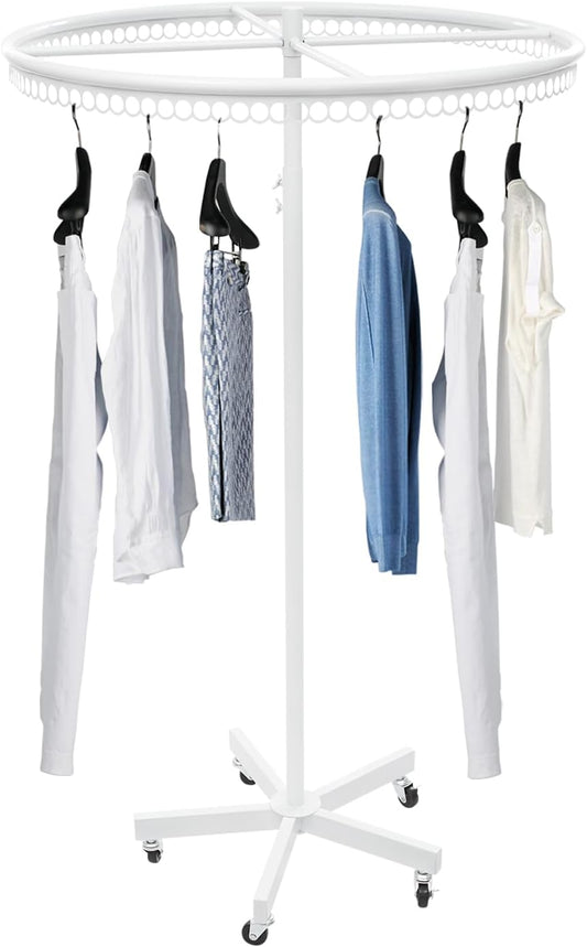 360° Rotatable Round Clothes Rack, Floor Standing Rotating Clothes Rack, 45.7-74.8in Height Adjustable, Floorstanding Multifunctional Coat Stand for Retail Stores, Gift Stores