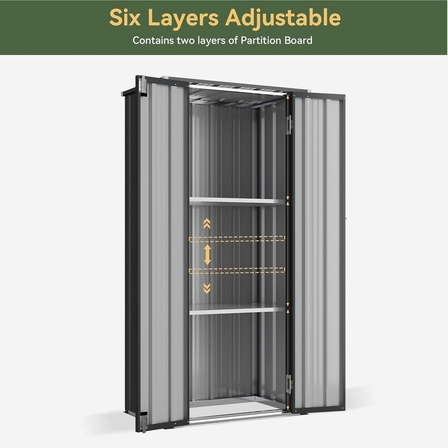 Aoxun 22 Cu.Ft Outdoor Storage Cabinet Metal Garden Shed with 2 Adjustable Shelves 3 Layer Waterproof Vertical Storage Shed for Patio Garden, Garage, Porch