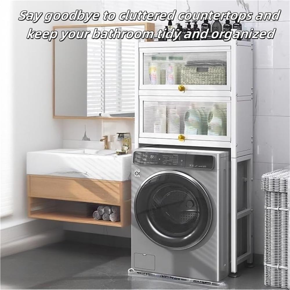 Over Washer and Dryer Storage Shelf Freestanding Laundry Room Organizer Cabinet Gap Shelf for Bathroom Utility Room with Doors Space Saver(White)