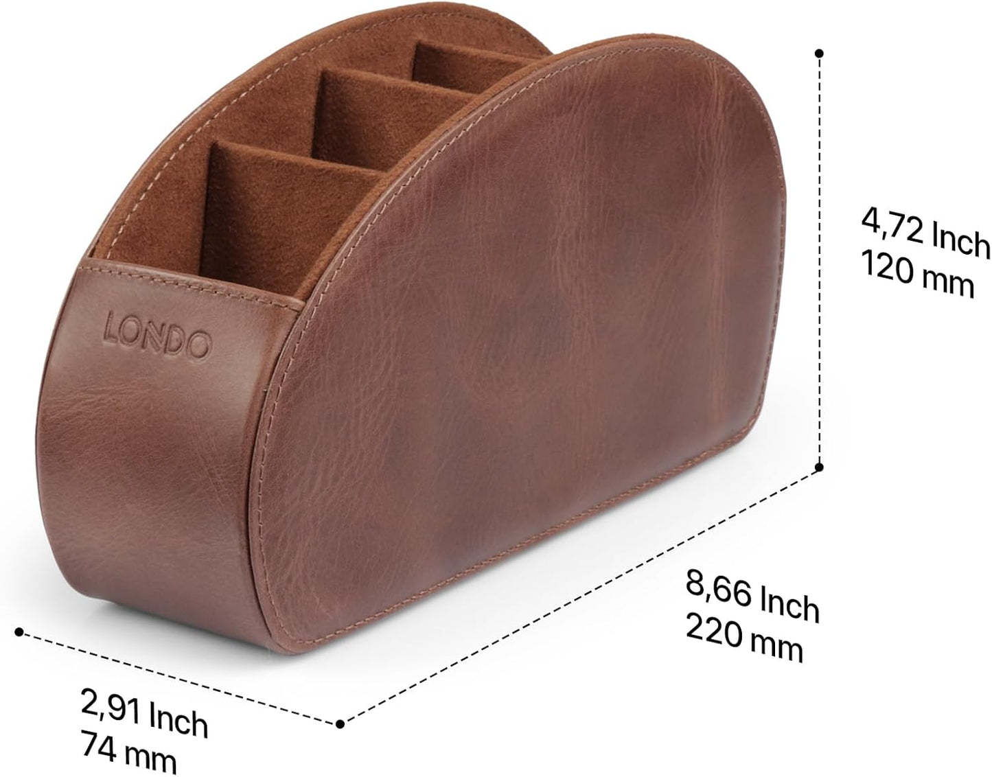 Londo Remote Control Holder with 5 Pockets - Store DVD, Blu-Ray, TV, Roku or Apple TV Remotes - Italian Genuine Leather with Suede Lining - Slim, Compact Living or Bedroom Storage