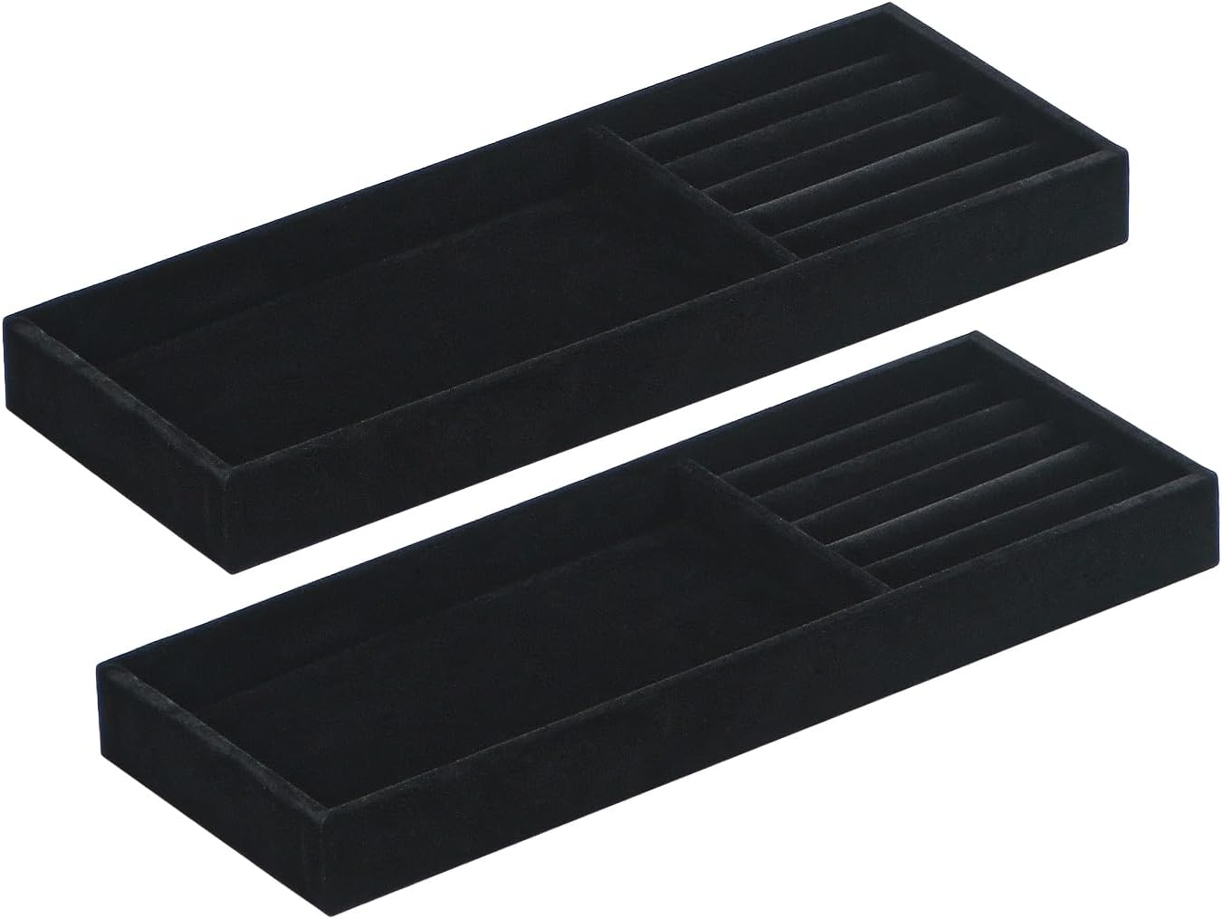 2Pcs Desk Drawer Storage Tray, Nightstand Organizer Tray, Necklace Bracelet Ring Earring Jewelry Display Tray, Grid Table Organizer Holder Tray for Sunglass, Phone, Watch, Perfume (2 grid)/Black