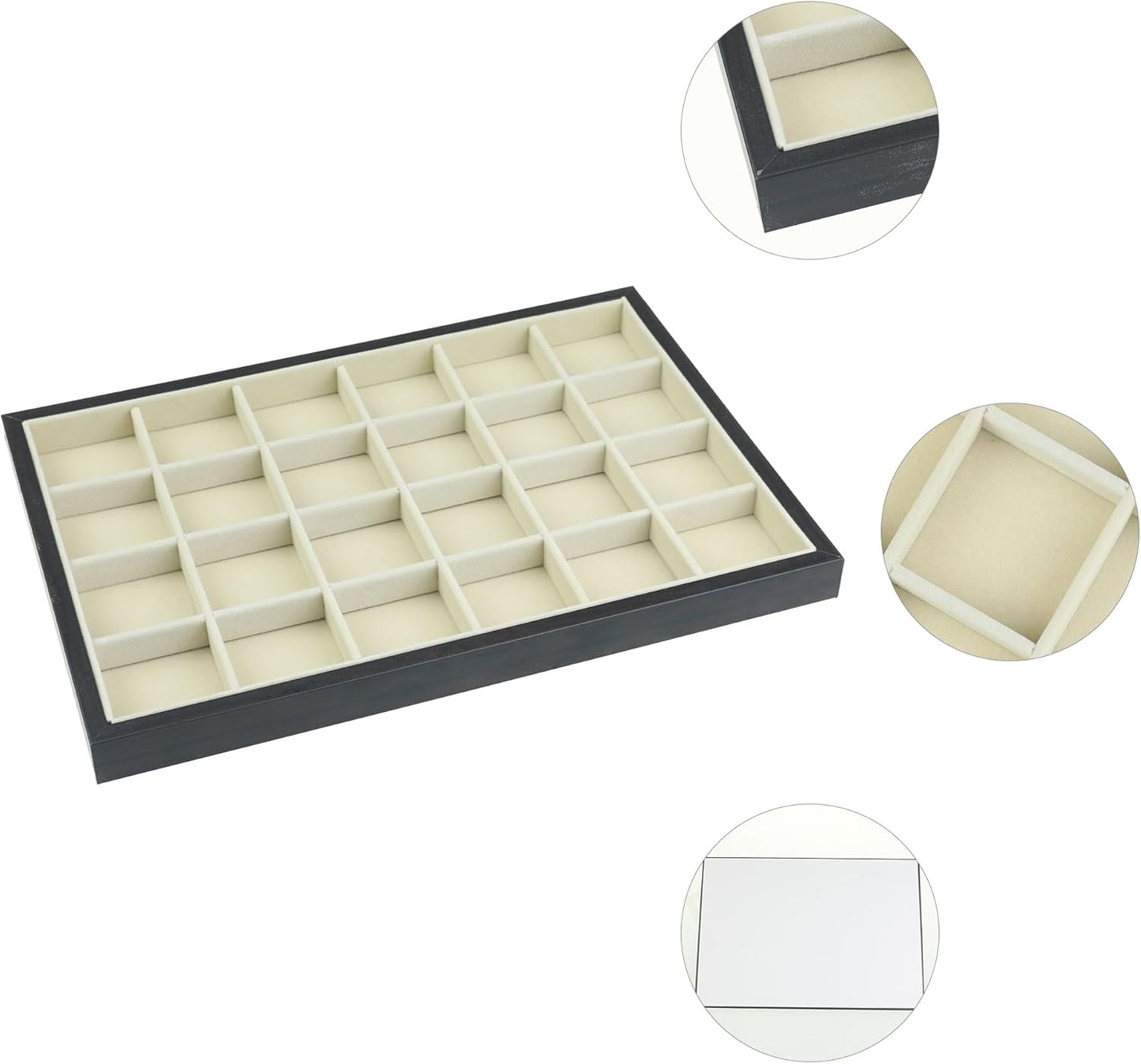 uxcell Velvet Jewelry Organizer Trays with Removable Dividers for Drawers, Jewelry Organizer Drawer Inserts Container Display Case 24 Grid Tray Black